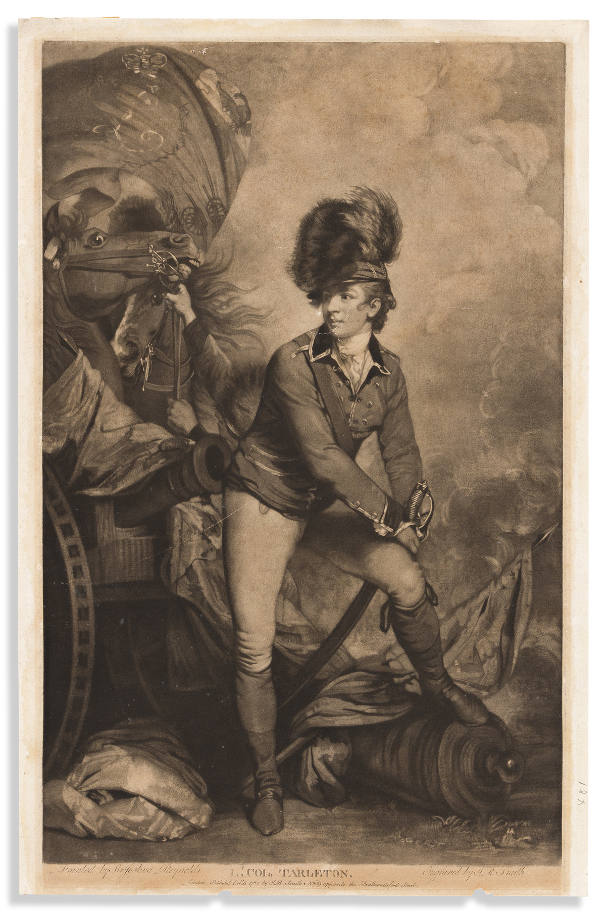 (REVOLUTION.) J.R. Smith, engraver. Engraving of Banastre Tarleton after the portrait by Sir Joshua Reynolds.